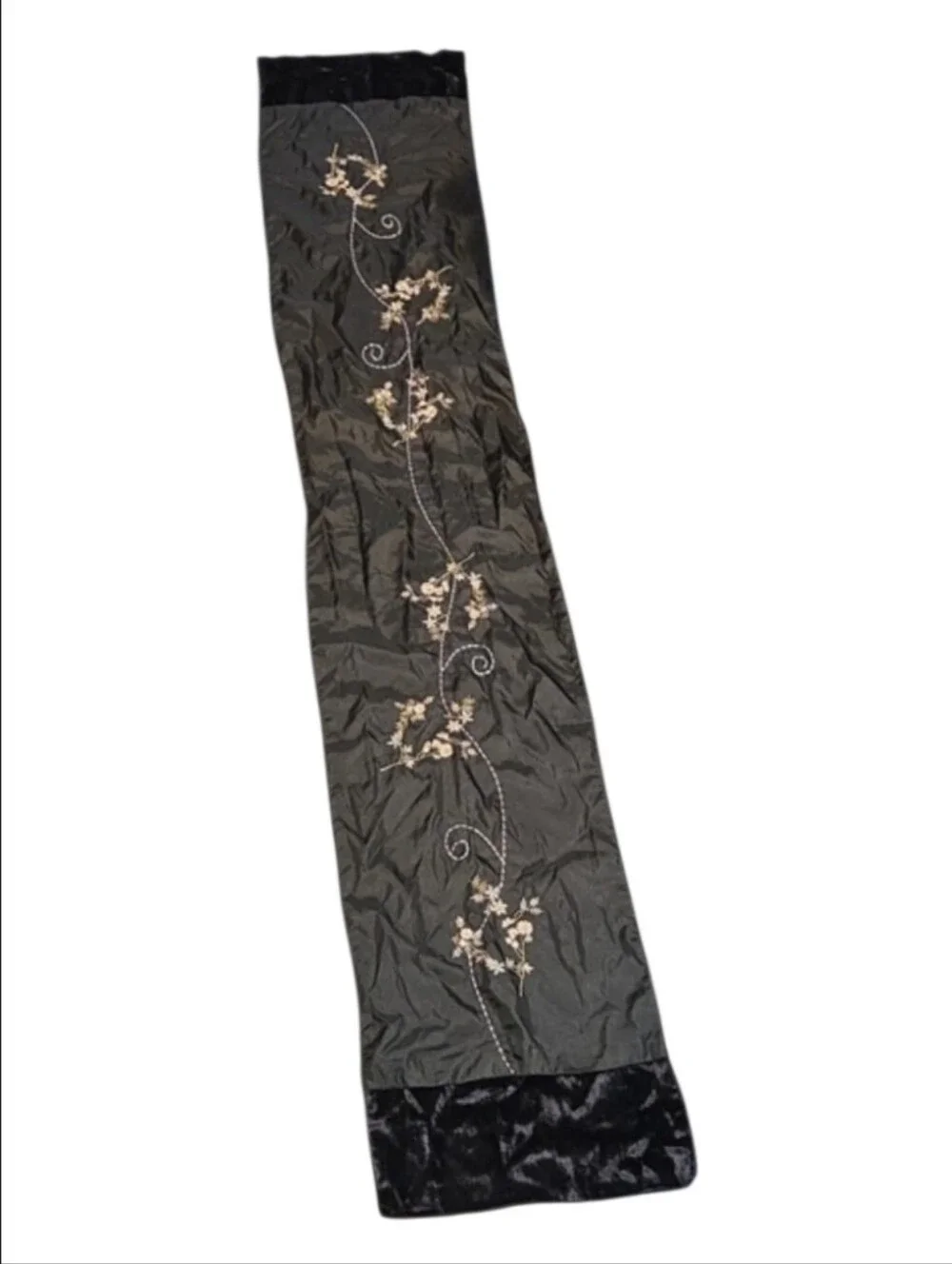 Embroidered Black Table Runner with Floral Design